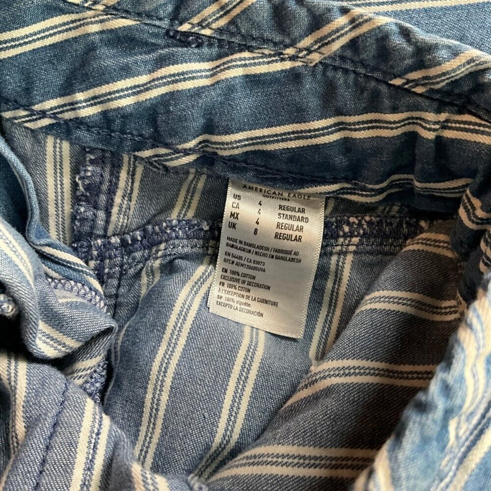 American Eagle Outfitters Women's 4 Wide Leg Pants Blue Striped High Rise Tie - Picture 9 of 11